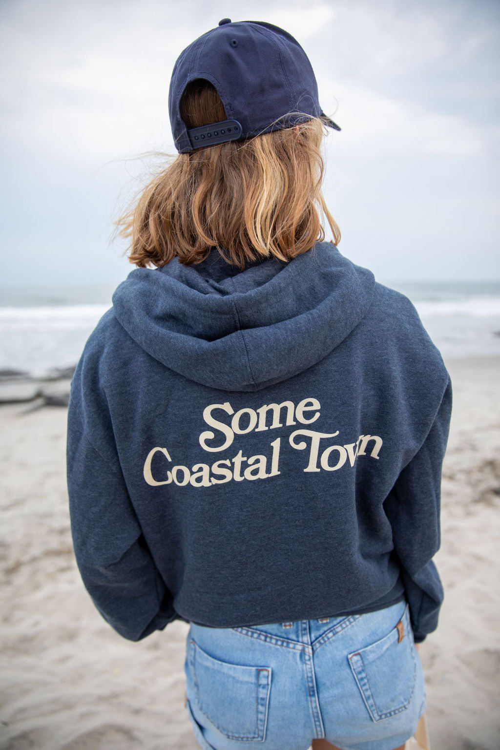Some Coastal Town Script Zip-Up Fleece Hoodie - Navy Heather