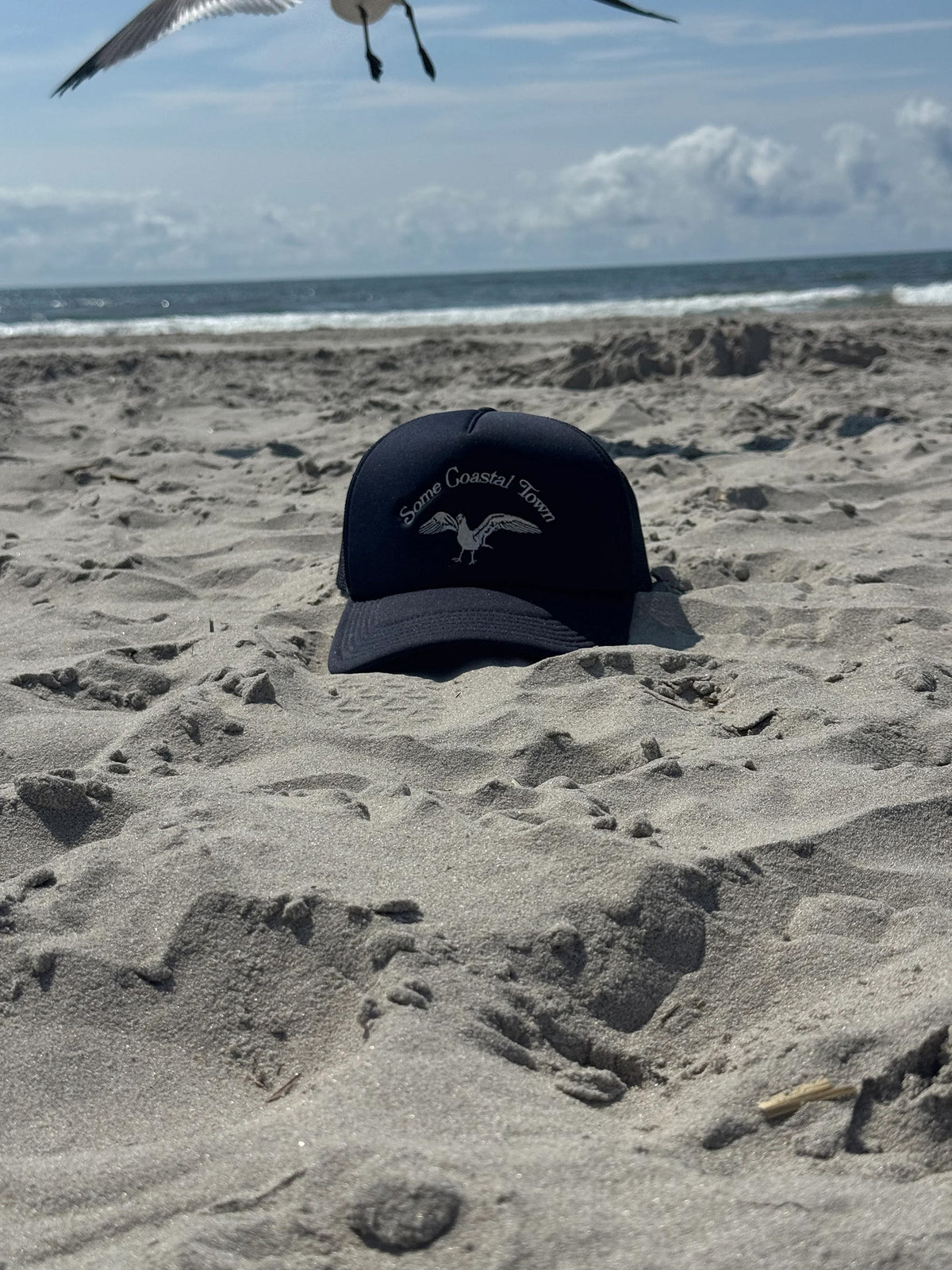 Flight navy trucker snapback hat with spread wing seagull graphic and mesh back - product image 5