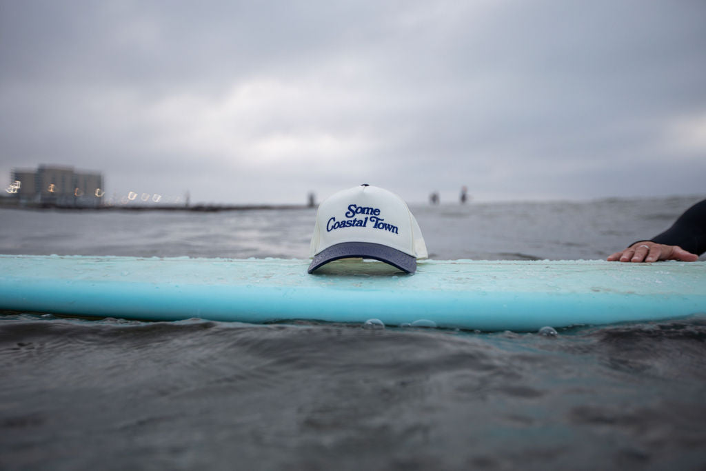 Some Coastal Town Script Logo Cotton Snapback Hat - Mariner Blue