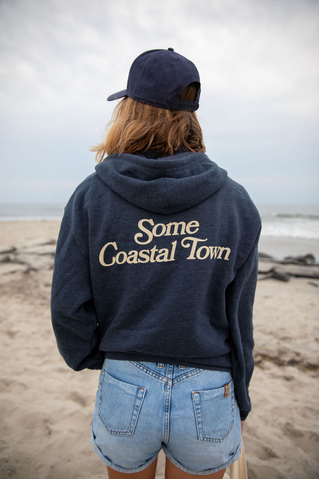 Some Coastal Town Script Zip-Up Fleece Hoodie - Navy Heather
