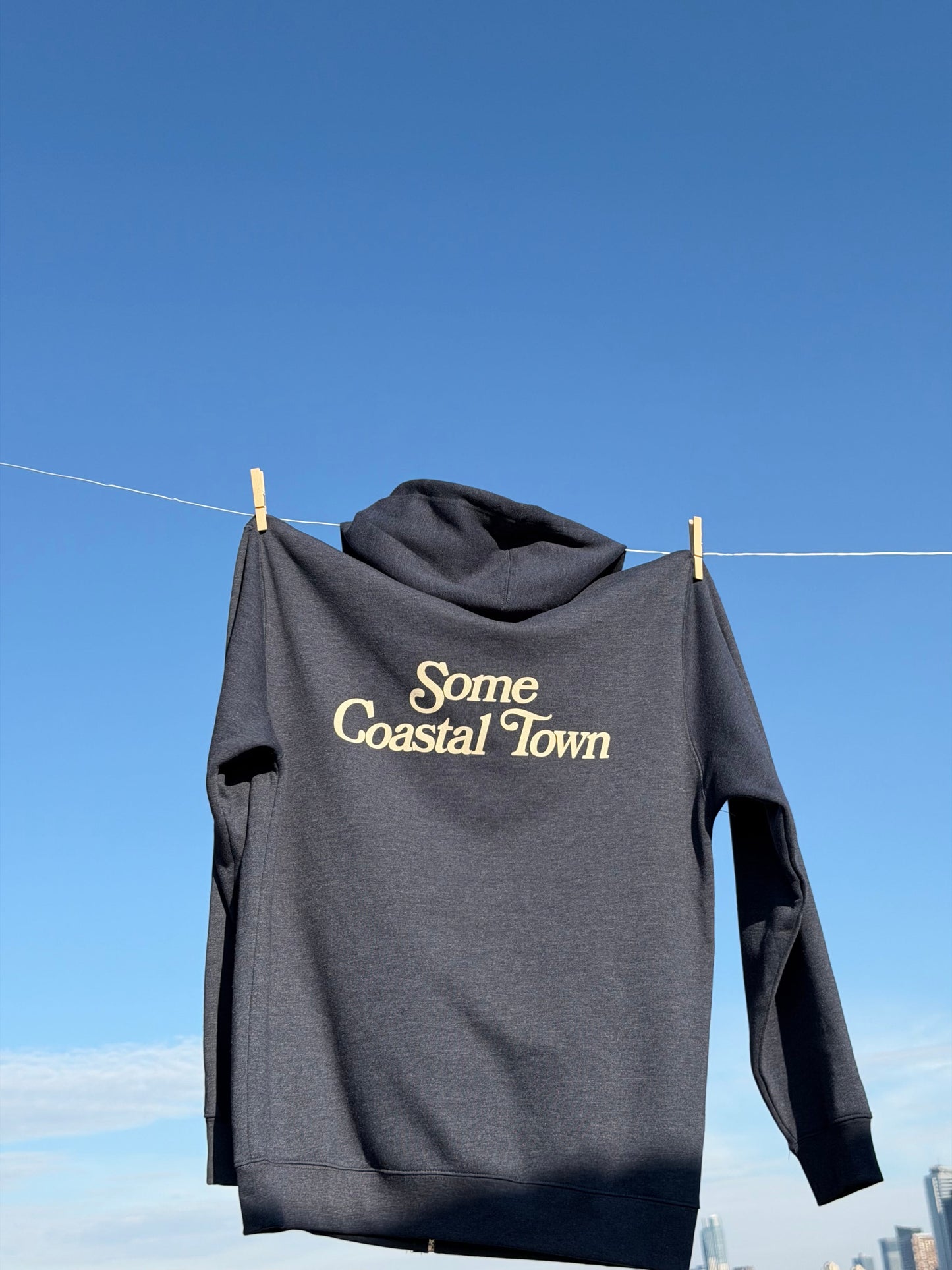 Some Coastal Town script logo navy heather zip-up fleece hoodie - product image 6
