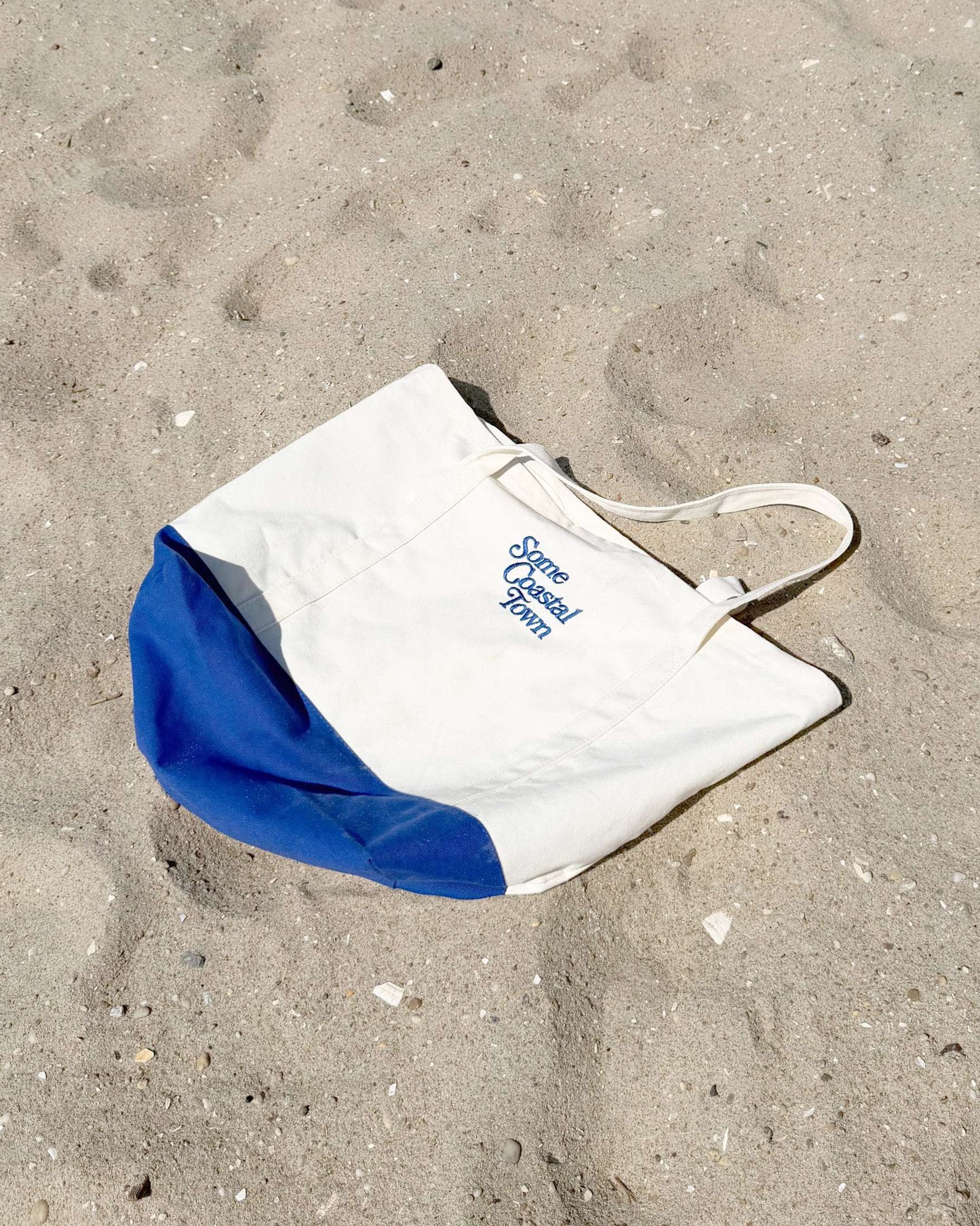 Oversized Beach Day mariner blue and natural 12 oz canvas tote bag with embroidered logos - product image 7