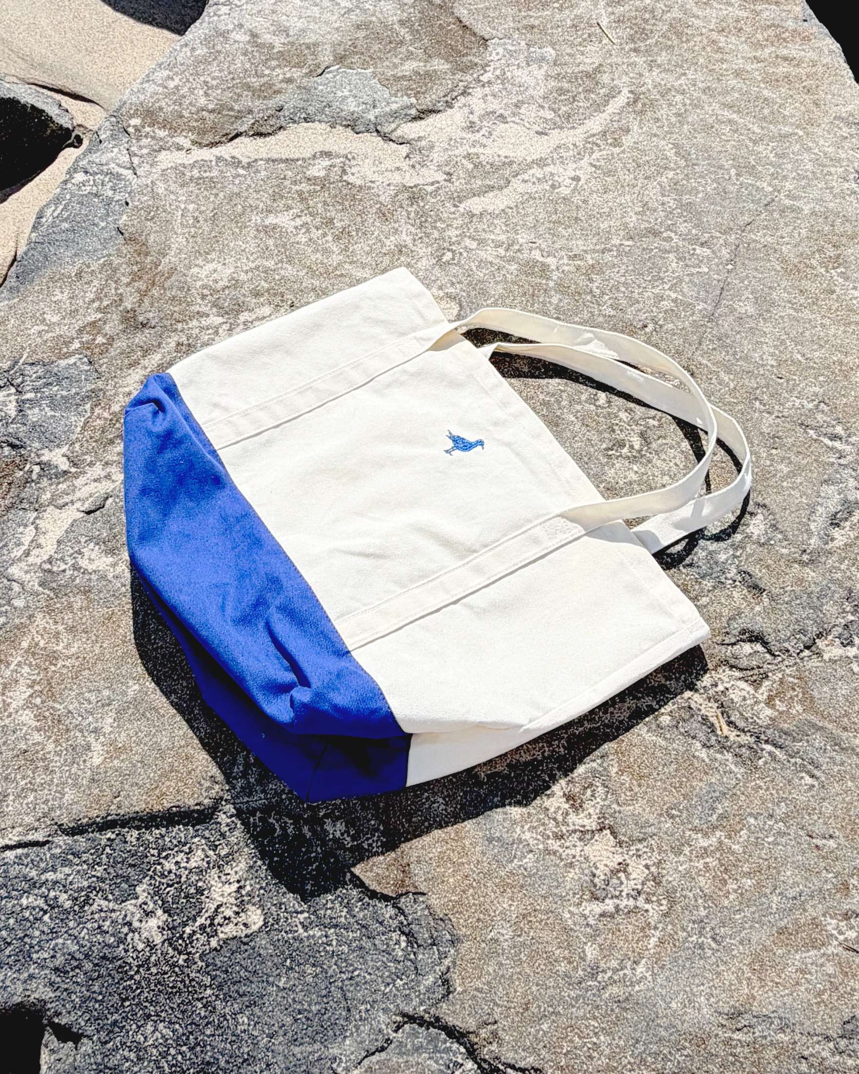 Oversized Beach Day mariner blue and natural 12 oz canvas tote bag with embroidered logos - product image 8