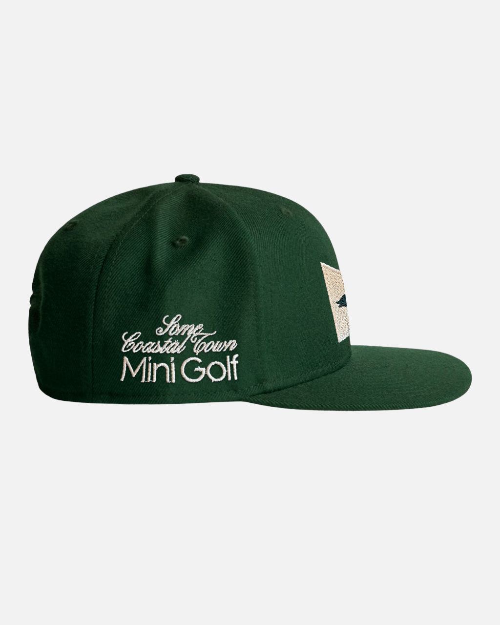 Mini Golf Invitational forest green structured snapback hat with embroidered front and side design - product image 2