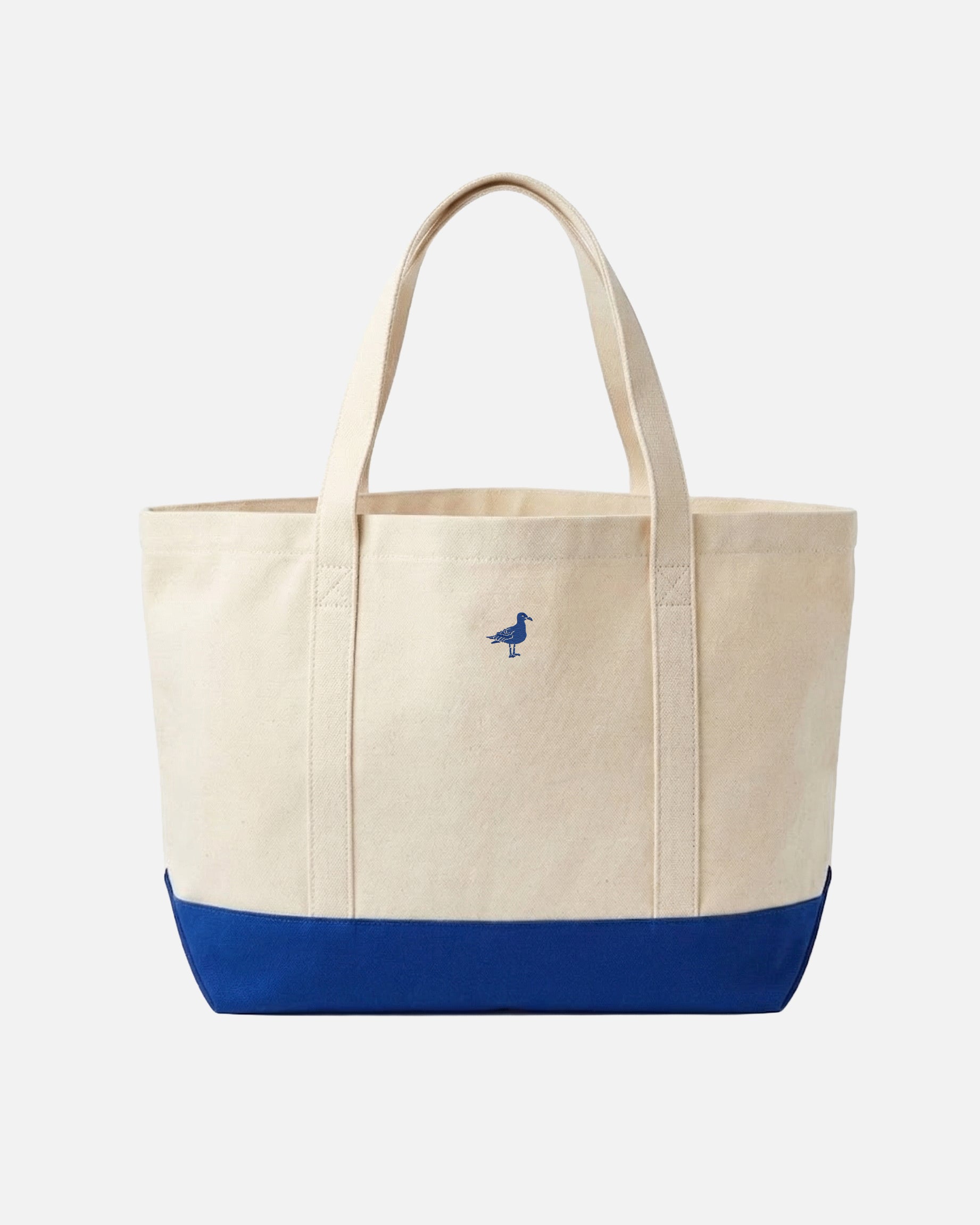 Oversized Beach Day mariner blue and natural 12 oz canvas tote bag with embroidered logos - product image 1