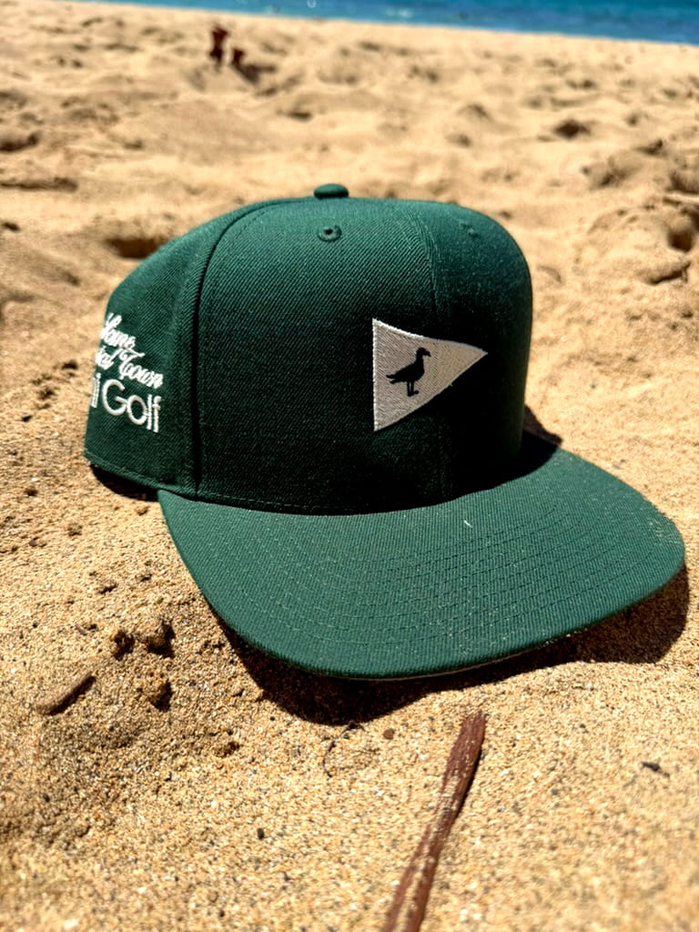 Mini Golf Invitational forest green structured snapback hat with embroidered front and side design - product image 3