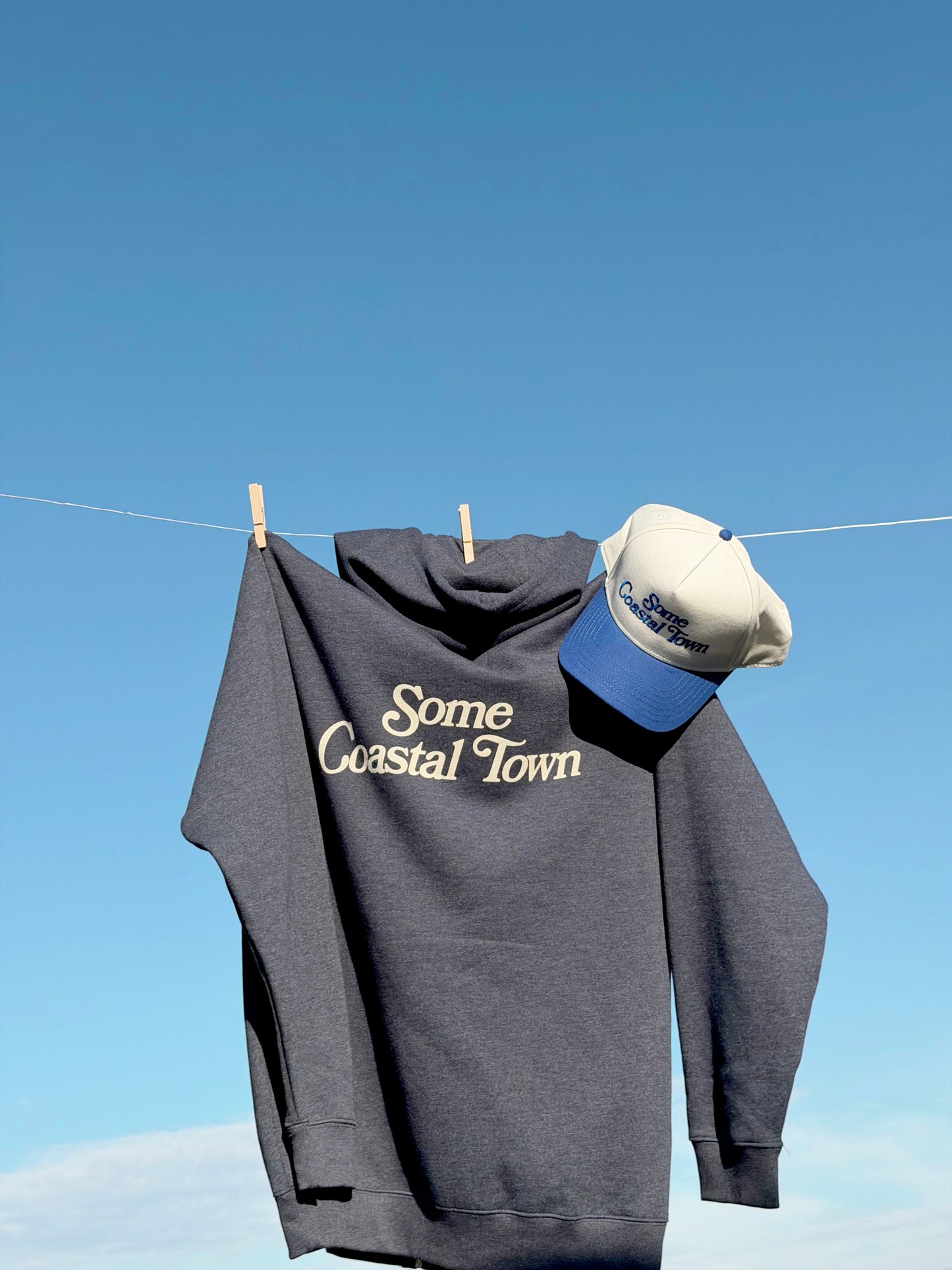 Some Coastal Town script logo navy heather zip-up fleece hoodie - product image 10