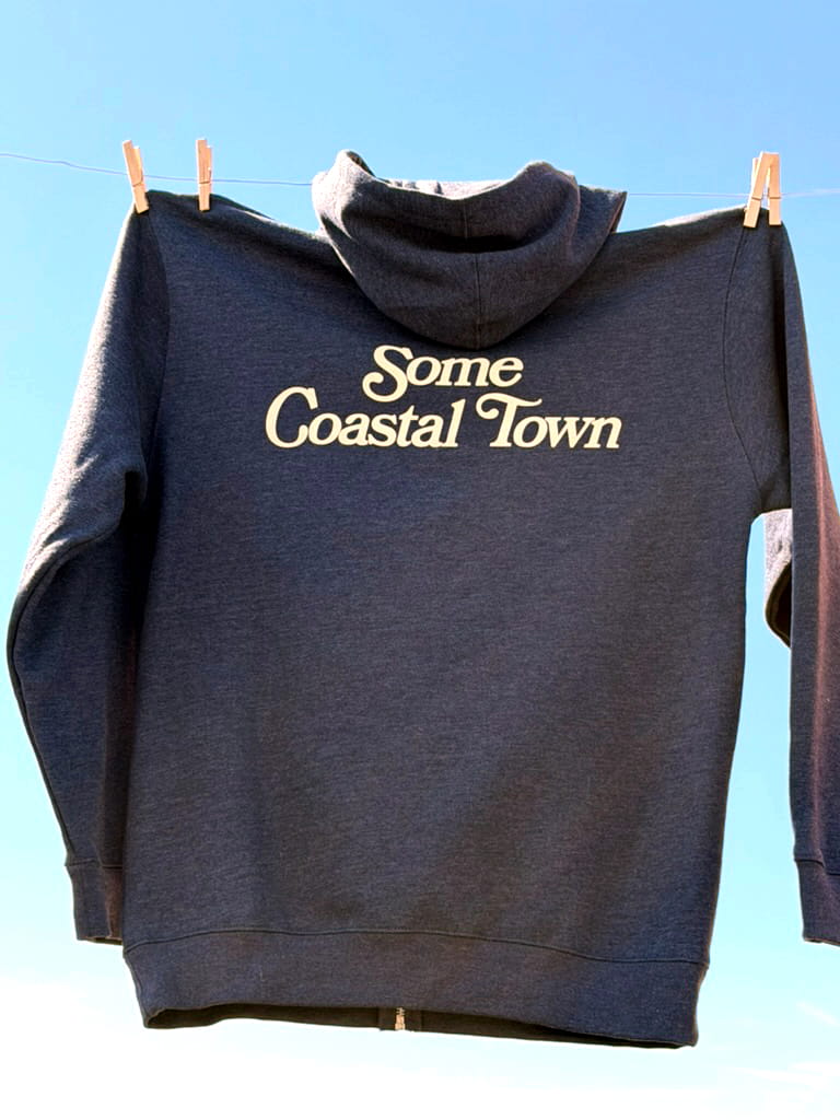 Some Coastal Town script logo navy heather zip-up fleece hoodie - product image 4