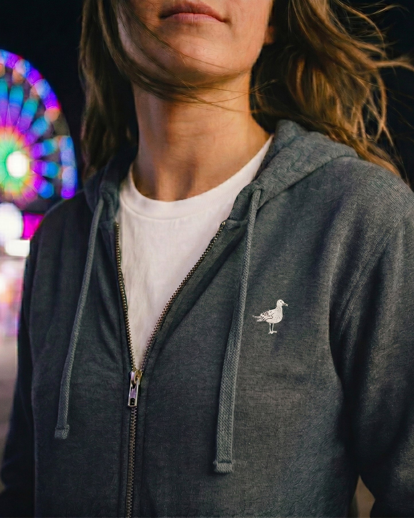 Some Coastal Town script logo navy heather zip-up fleece hoodie - product image 3
