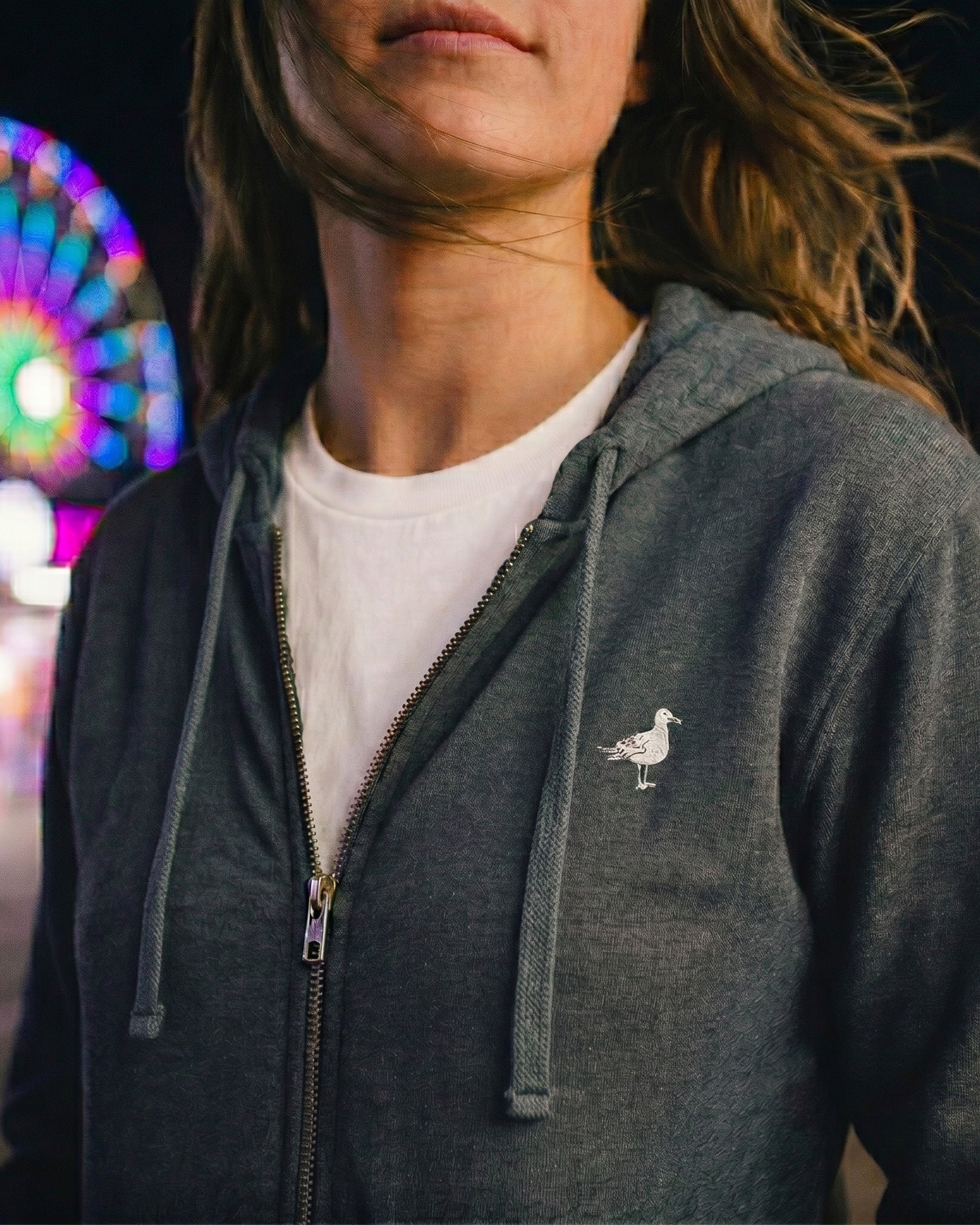 Some Coastal Town script logo navy heather zip-up fleece hoodie - product image 3