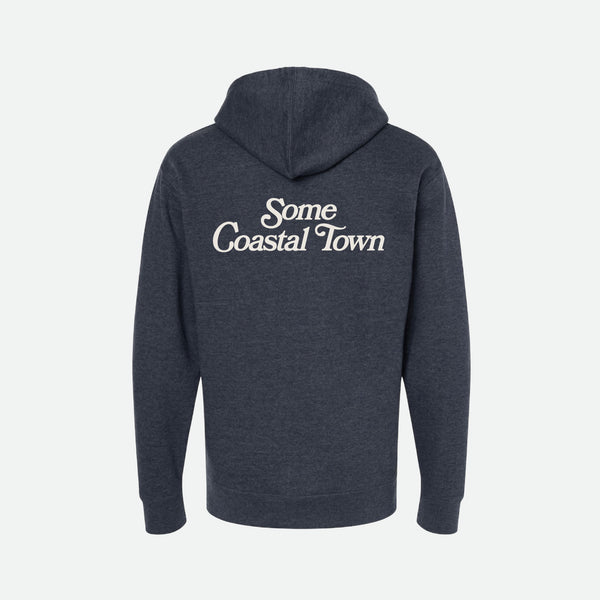 Some Coastal Town Script Zip-Up Fleece Hoodie - Navy Heather