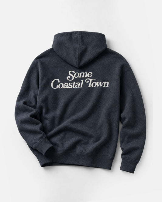 Some Coastal Town Script Zip-Up Fleece Hoodie - Navy Heather