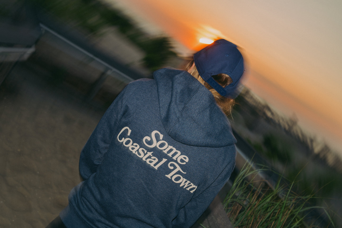 Some Coastal Town Script Zip-Up Fleece Hoodie - Navy Heather