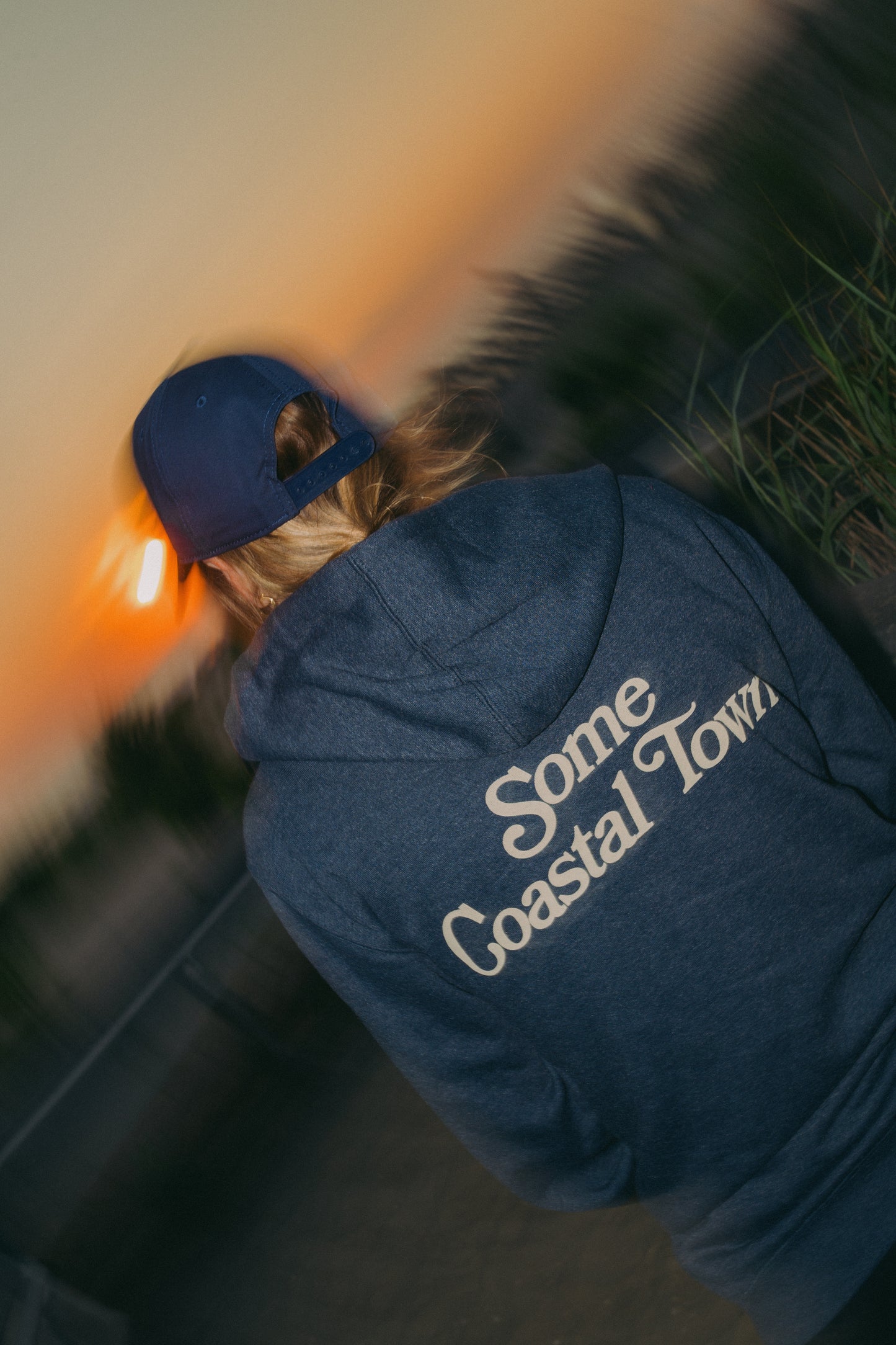 Some Coastal Town Script Zip-Up Fleece Hoodie - Navy Heather