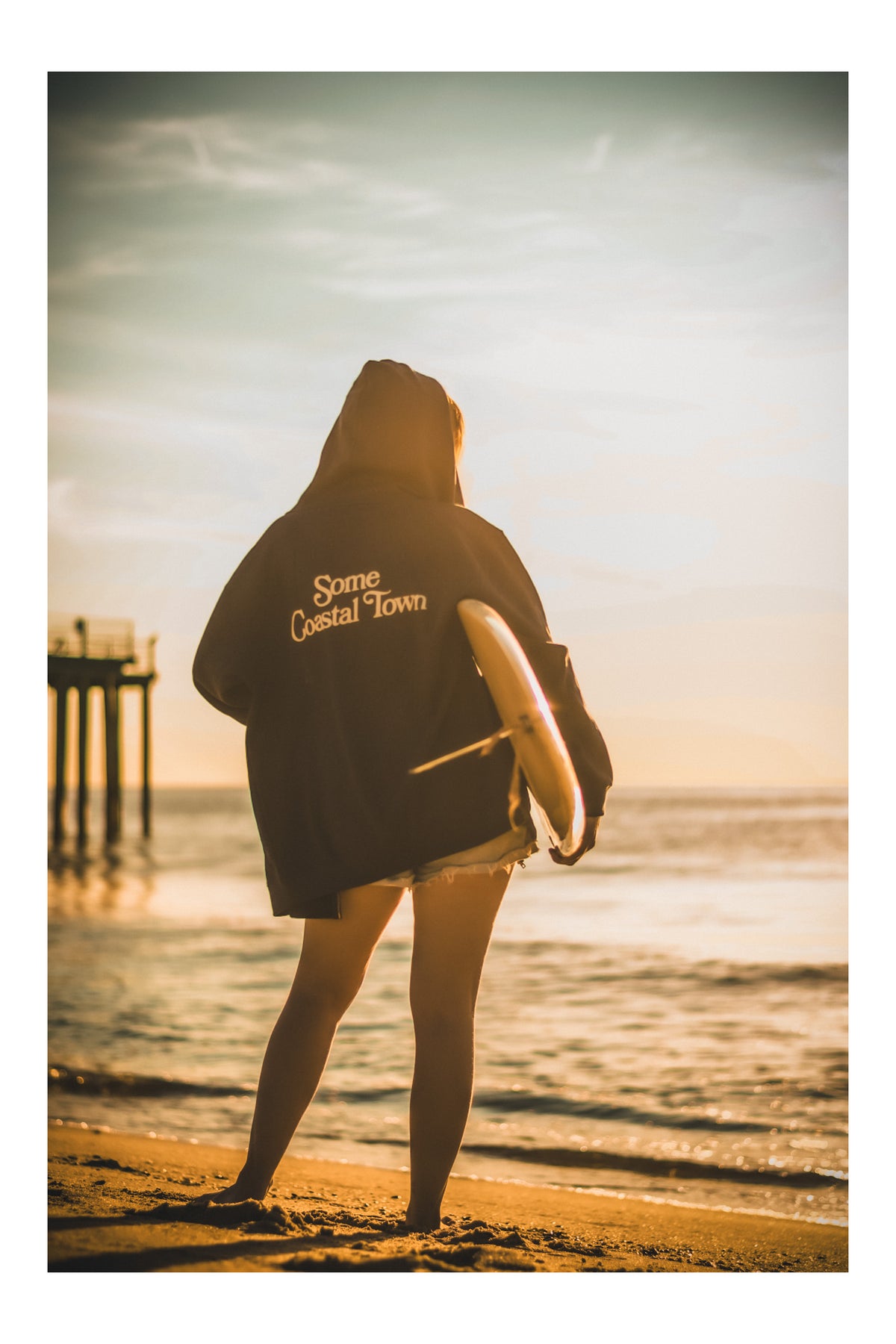 Some Coastal Town Script Zip-Up Fleece Hoodie - Navy Heather
