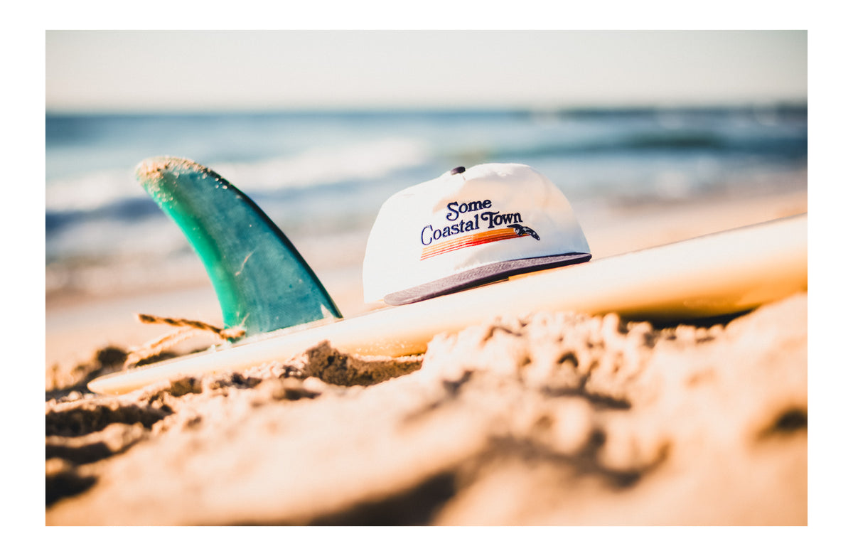 Beach Day Cotton Snapback Hat - Navy and Cream